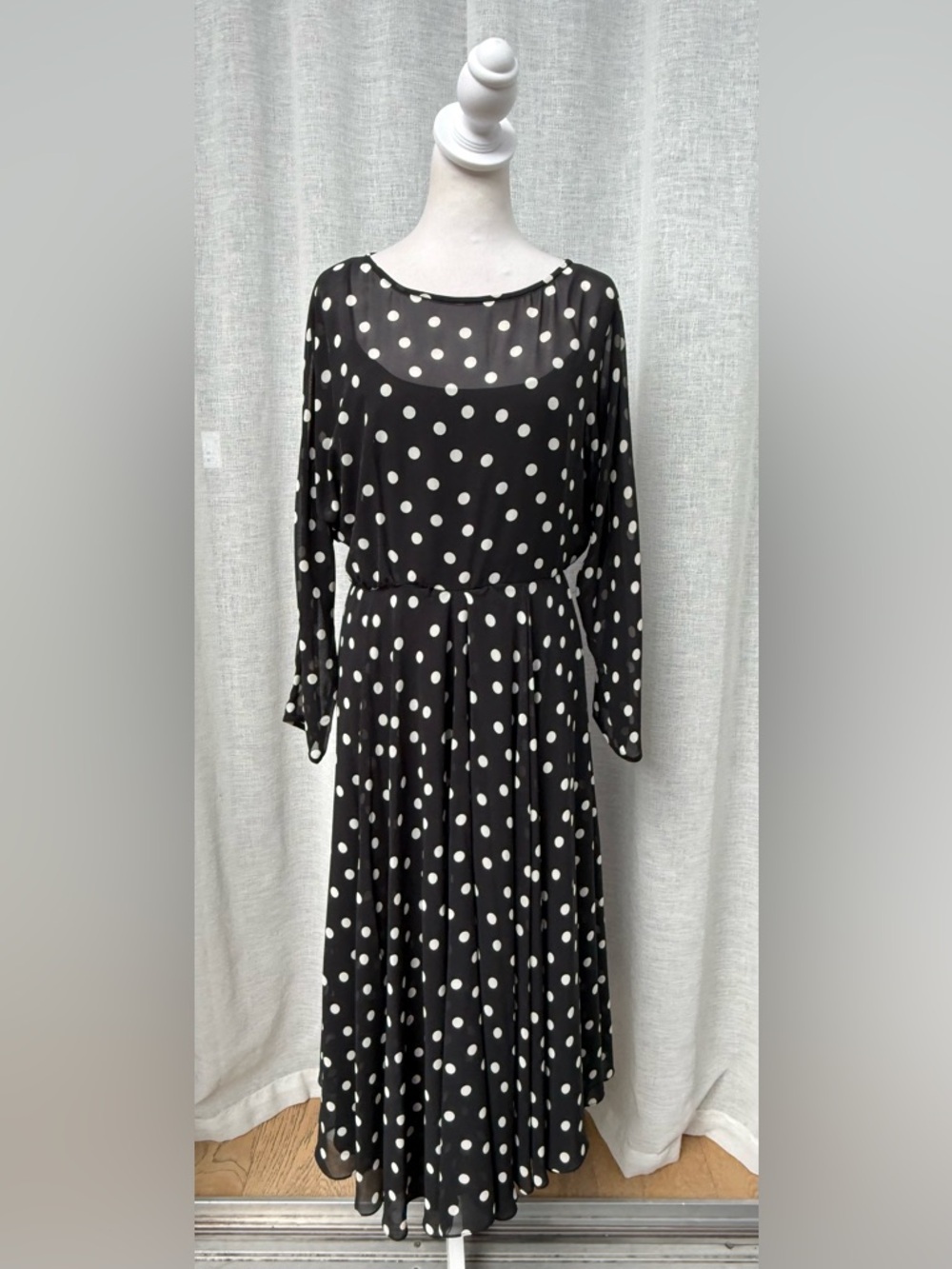 1990 dolman sleeve polka dots a-line midi dress